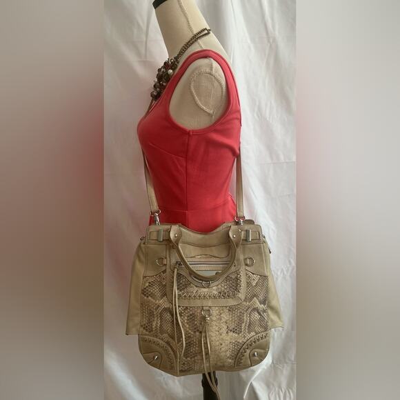 Sam Edelman Snake Embossed Cream Off White Leather Shoulder/Hand Crossbody Bag - Picture 1 of 16